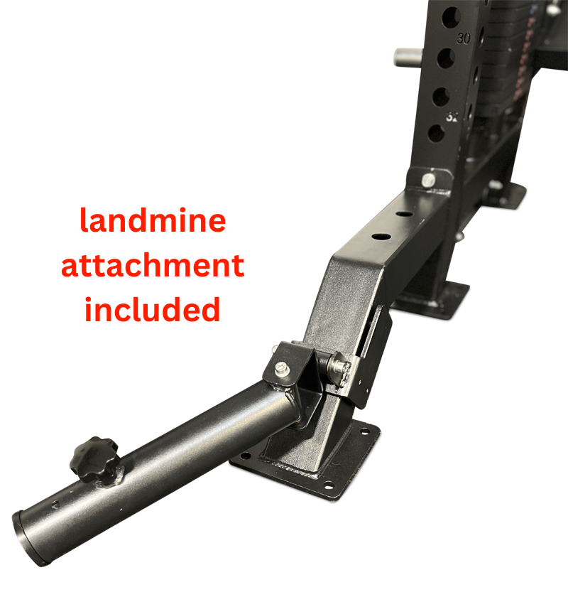 All-in-1 Half Rack with Functional Trainer, equipped with a landmine attachment for enhanced exercise versatility.