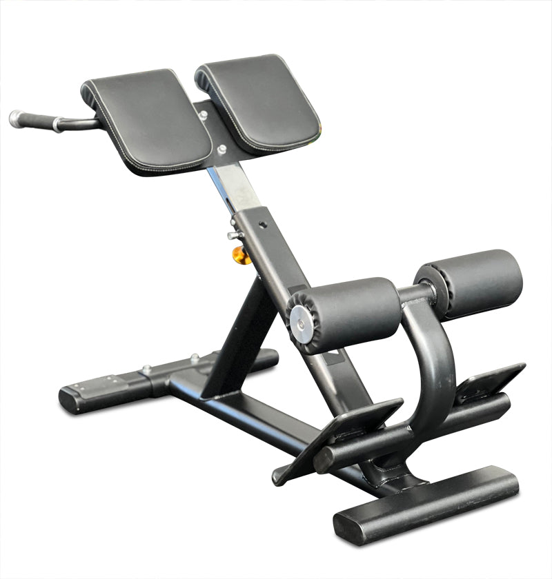 Black 45 Degree Hyperextension PL7329 gym machine for strength training exercises.