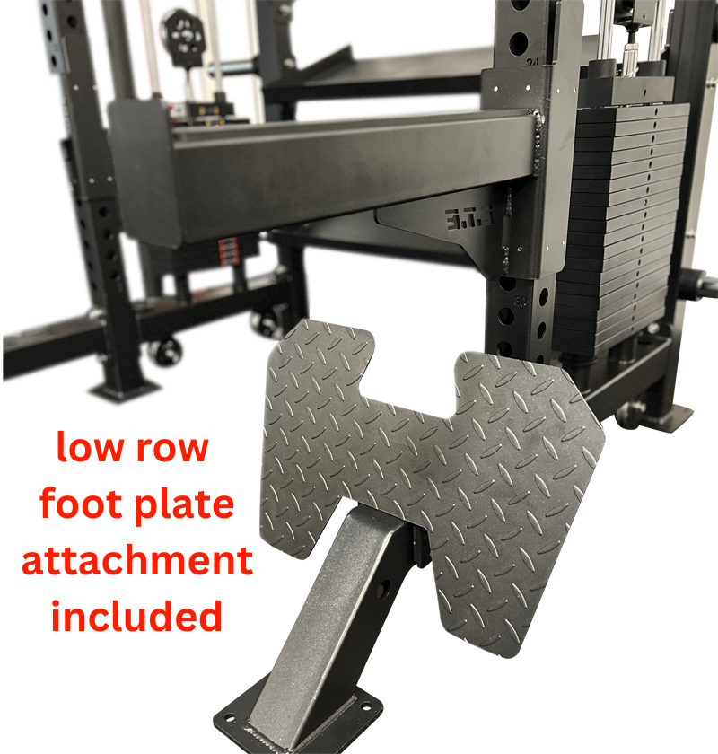 Low row foot plate attachment included with the equipment for enhanced stability and support during workouts.