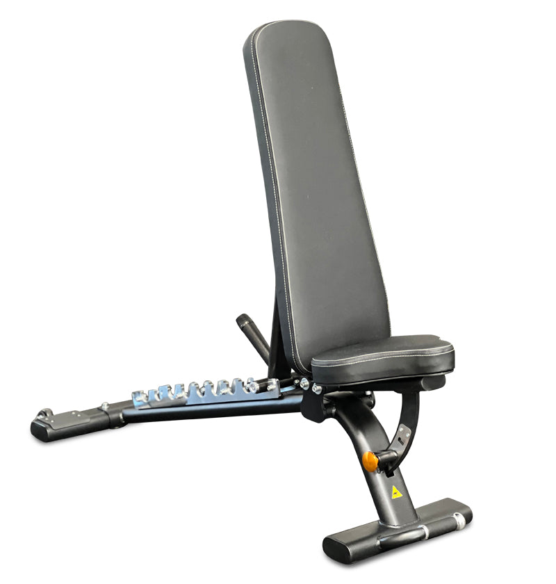 Adjustable flat incline bench PL7328 in black and gray, featuring a comfortable seat for effective exercise routines.