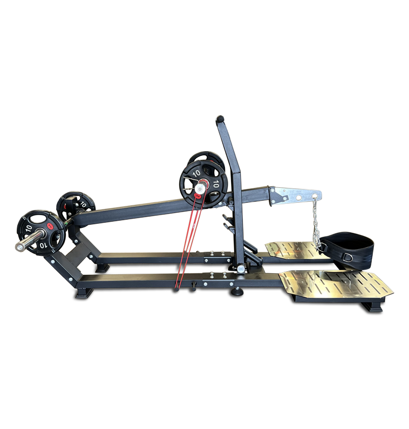 Belt squat machine with band pegs