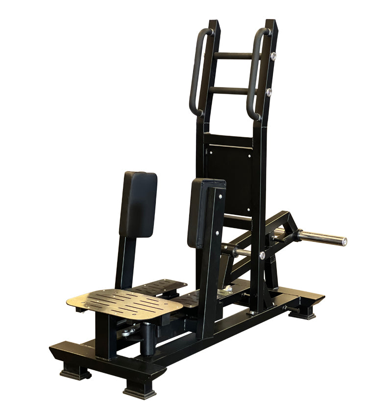 Black Standing Abductor gym machine featuring a seat and footrest for leg exercises.