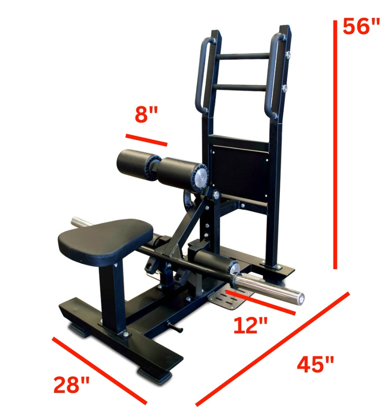 Standing Hip Thrust with measurements on white background