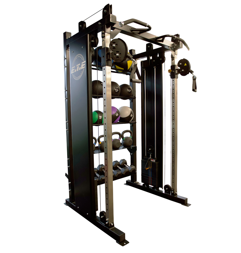 Commercial gym equipment by Body Solid, showcasing a Functional Trainer with built-in storage for efficient workouts.
