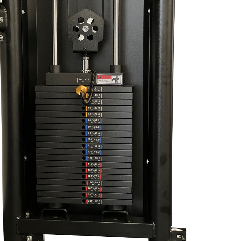 A wall-mounted power rack, identified as Functional Trainer Space Saver PL7346, ideal for compact fitness environments.