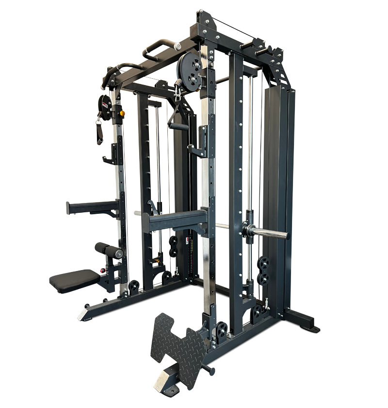 A black Smith Functional Trainer with two bars, ideal for various strength training exercises in a gym setting