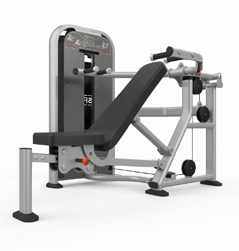 PL7722 Multi Press silver selectorized workout machine displayed on a white background