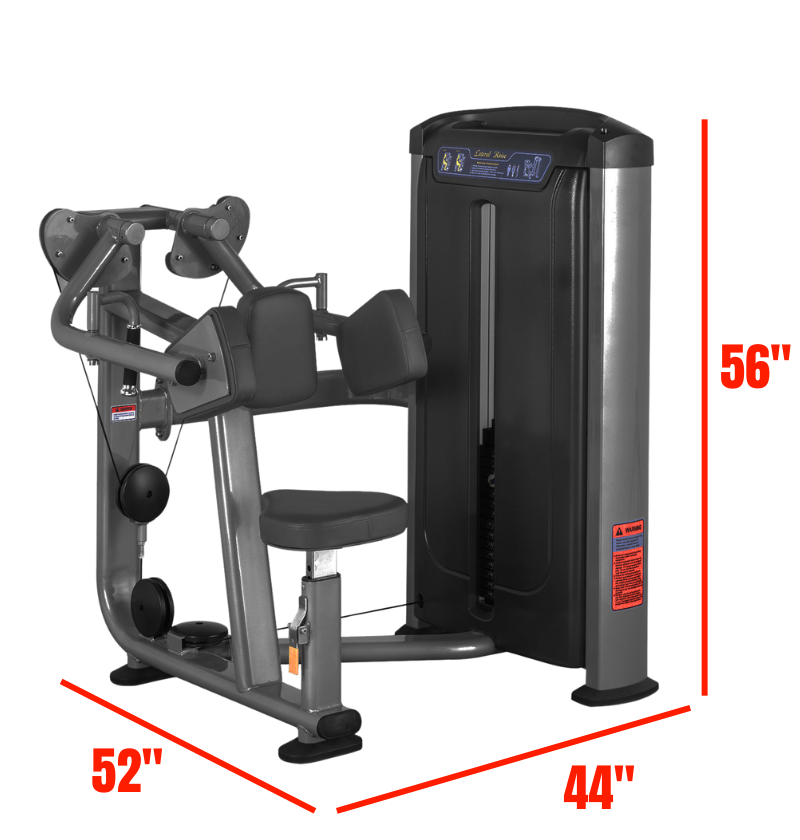 Lateral Raise machine labeled with dimensions