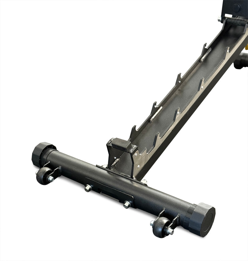 black metal adjustable hinge on gym bench