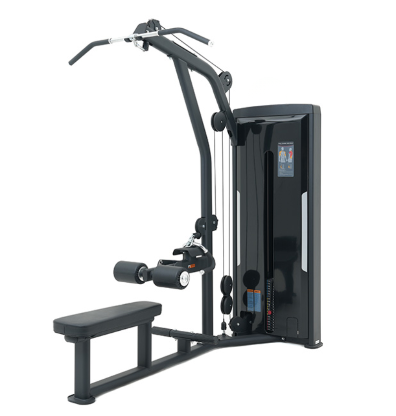 Lat Pulldown Seated Row Black Selectorized Gym Equipment Displayed on a White Background