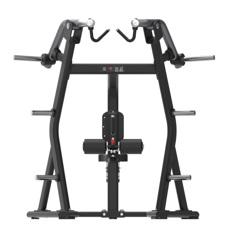 Black plate loaded high row machine on a white background