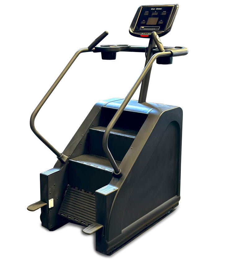AirGo Stair Climber, a tread machine equipped with a monitor for tracking workout progress.