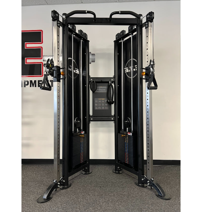 All-in-one gym equipment designed for commercial use, showcasing functional trainers for versatile workouts.