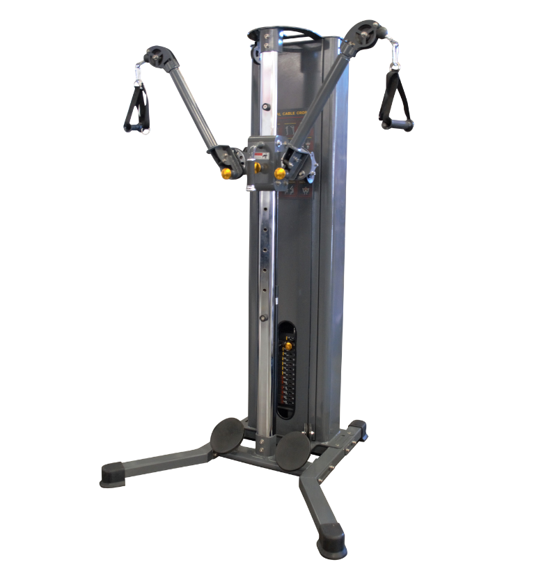 Grey dual cable cross machine on a white background.