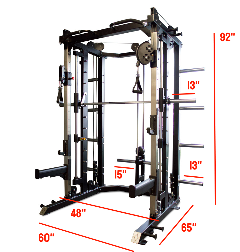 Dimensions of a Functional Trainer Squat Rack, showcasing its structure and design for strength training exercises.