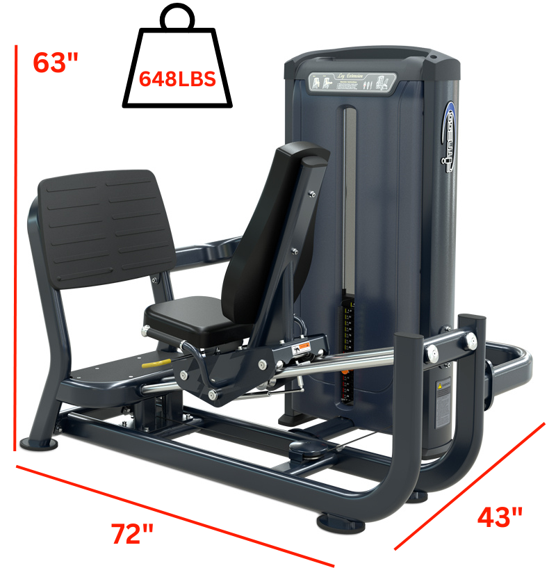 seatedleg press machine with dimensions on a white background