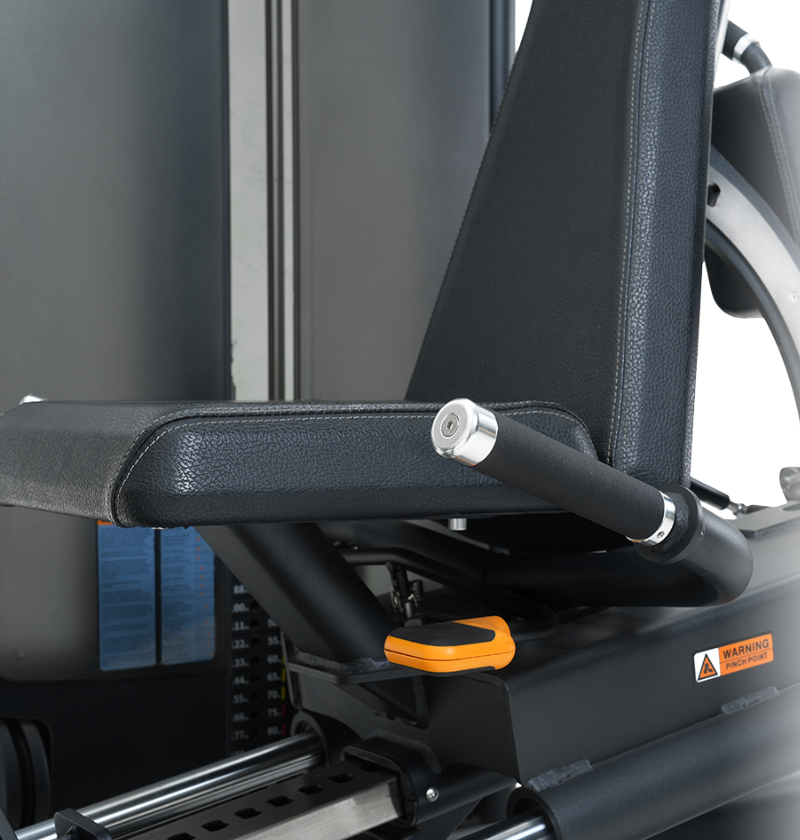 close-up of the seat on the leg press hack squat machine