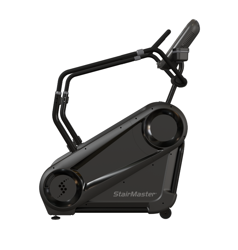 Black StairMaster exercise machine on a white background