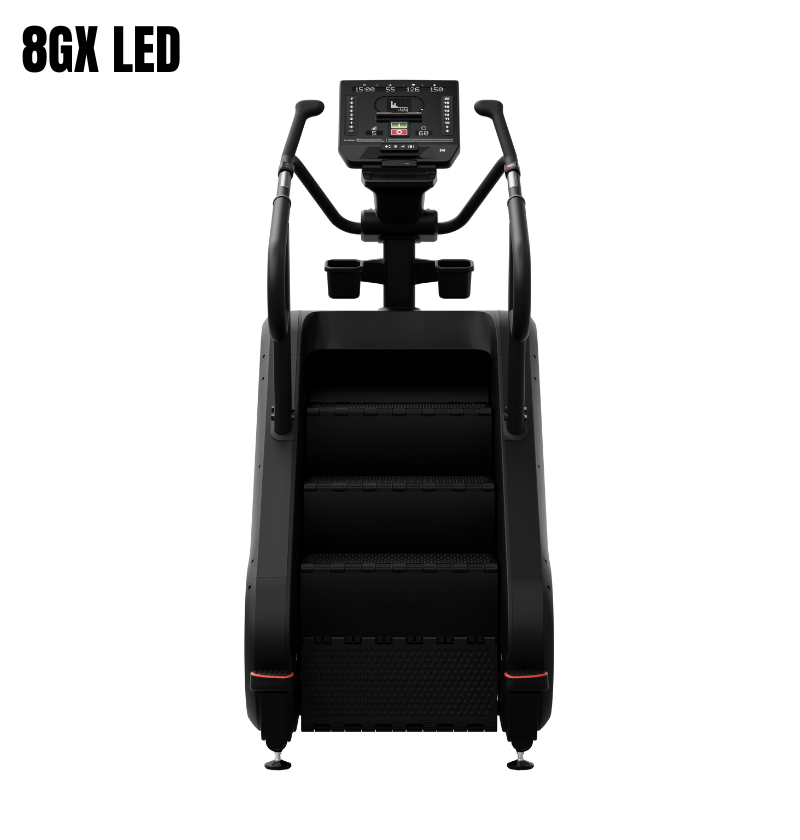 Black stair stepper with LED display on a white background, featuring '8GX LED' text.