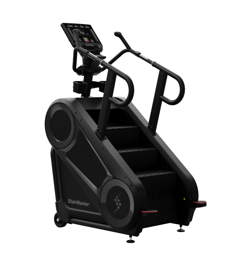 Black stair climber machine on a white background