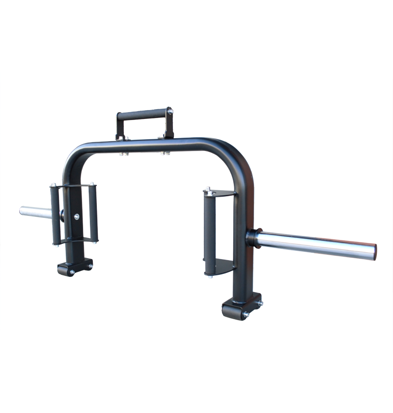 Black and white illustration of an Open Trap Bar, emphasizing its ergonomic design for effective squatting workouts.
