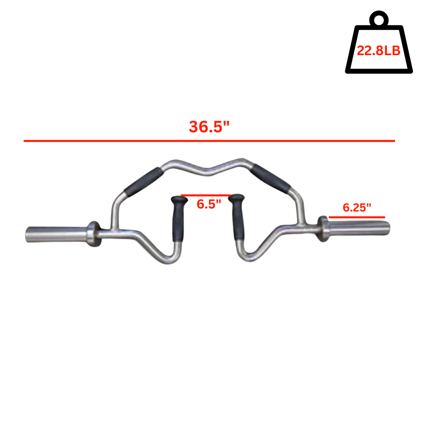 Multi Grip Tricep Bar displayed with length measurements for precise usage and adjustments.