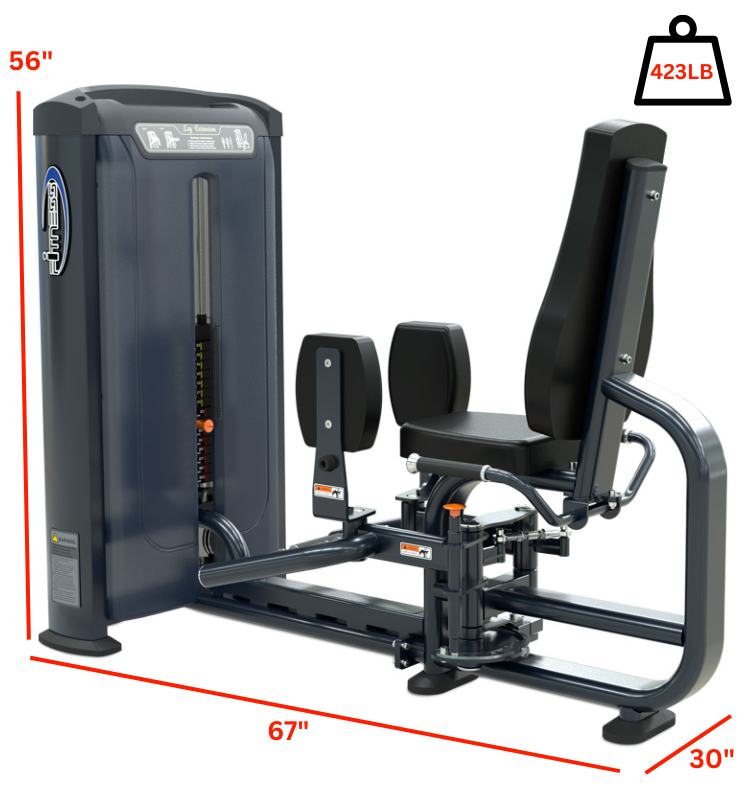 Leg press machine displayed with visible measurements for user reference and guidance