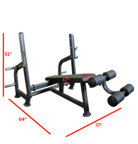 PL7326 Olympic Decline Bench Press w/Weight Holders dimensions