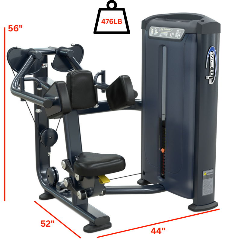 Body-Solid Lateral Raise machine displayed with detailed measurements for reference.