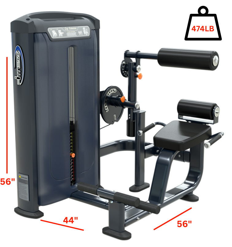Body-Solid Back Extension machine displayed with detailed measurements for user reference.