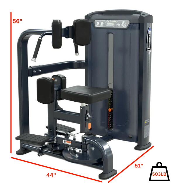 Seated Twist exercise machine shown with measurements, aiding users in adjusting for optimal performance