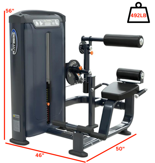 Body fit machine displaying measurements for back extension exercise.