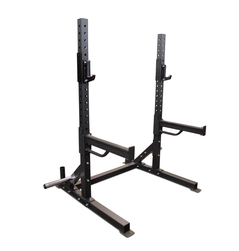 A squat rack with two legs, labeled '6' Basic Squat Rack', set against a plain white background.