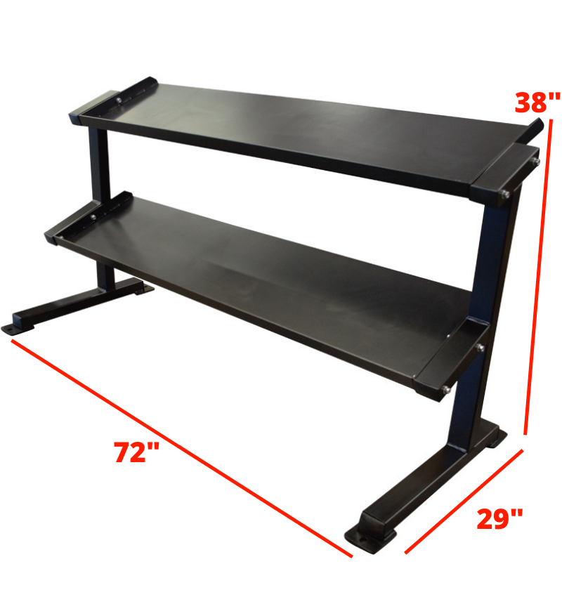 2 tier dumbbell tray rack with labeled dimensions