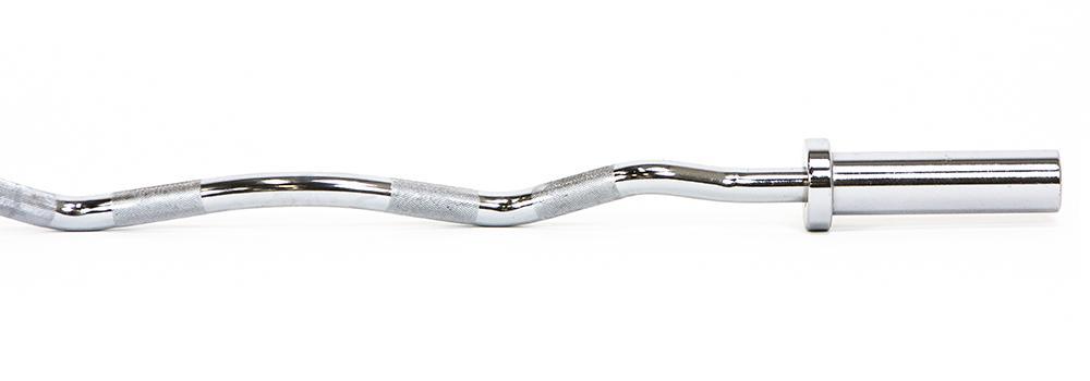 Curl bar with a long black bar and a metal handle, designed for strength training exercises.