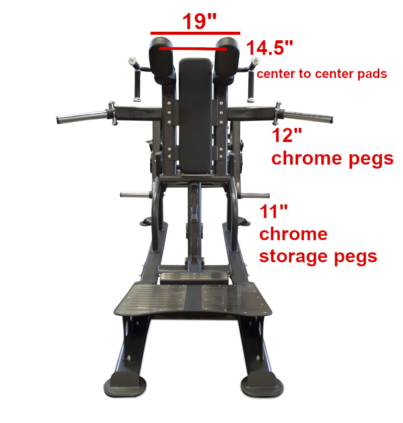 PL7006 Front Squat Machine with labeled dimensions
