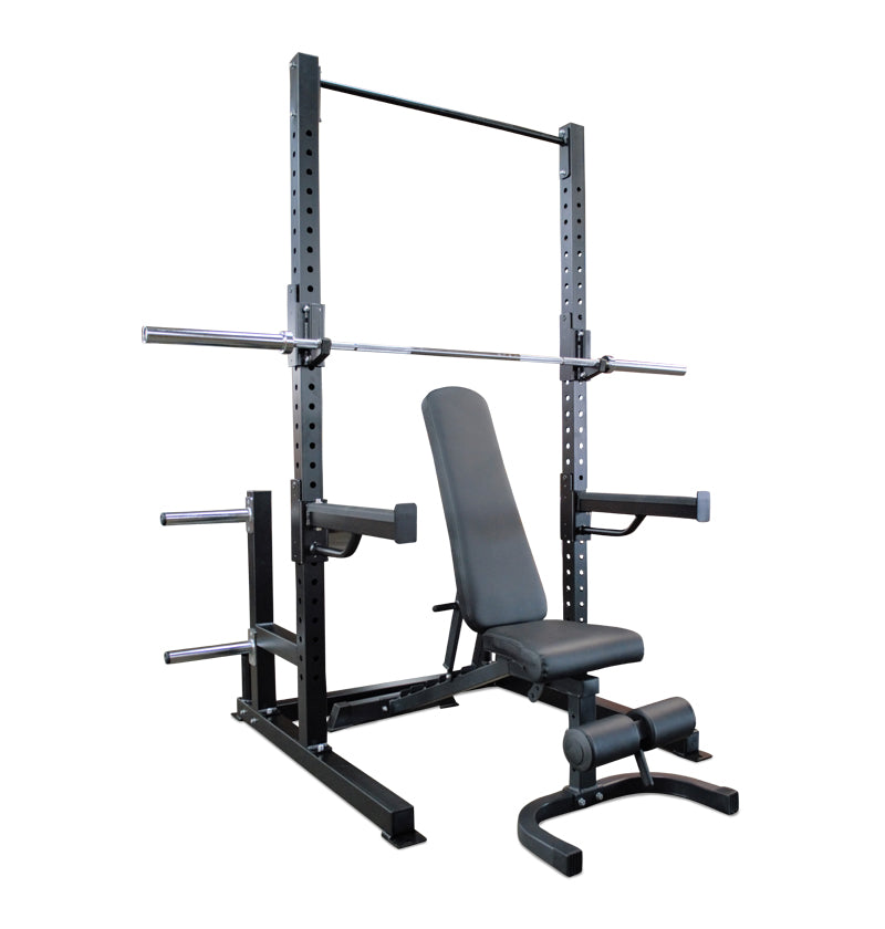 Deluxe Squat Rack with bench press and bar