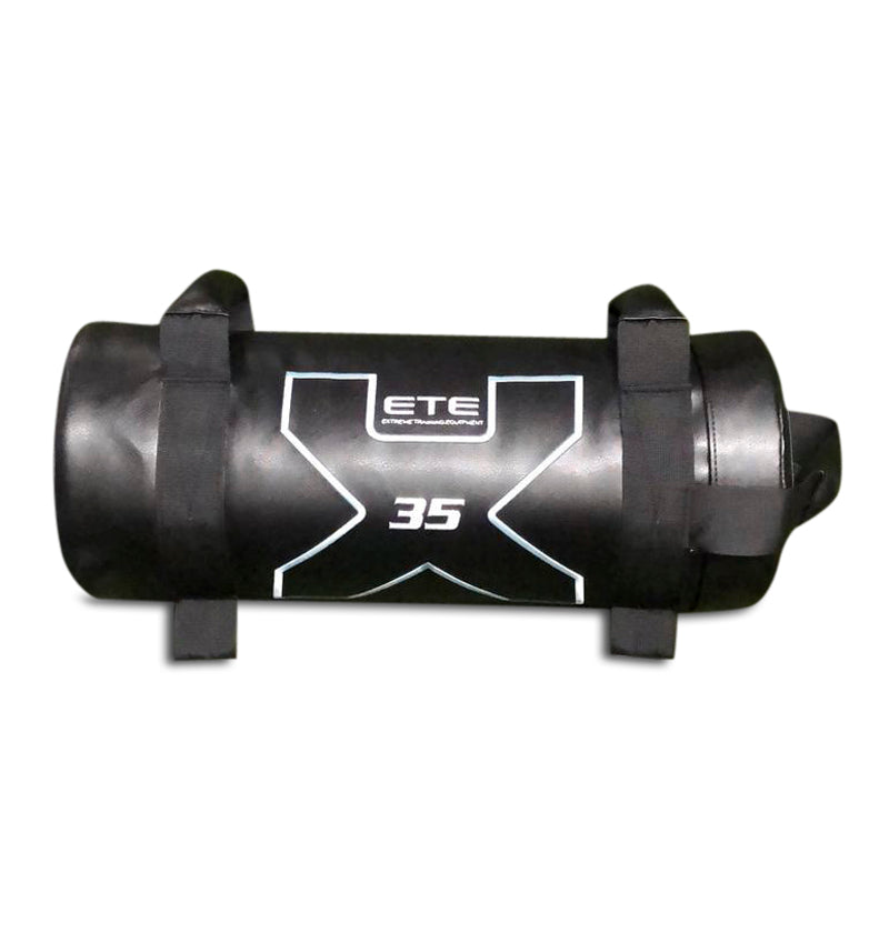 Black power bag displaying a black and white logo for the "35lb Power Bag.