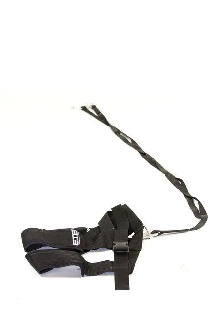 Black sled harness equipped with straps