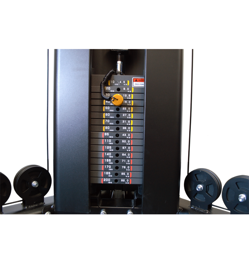 A black machine designed for functional training, equipped with weights and a timer for effective exercise routines.