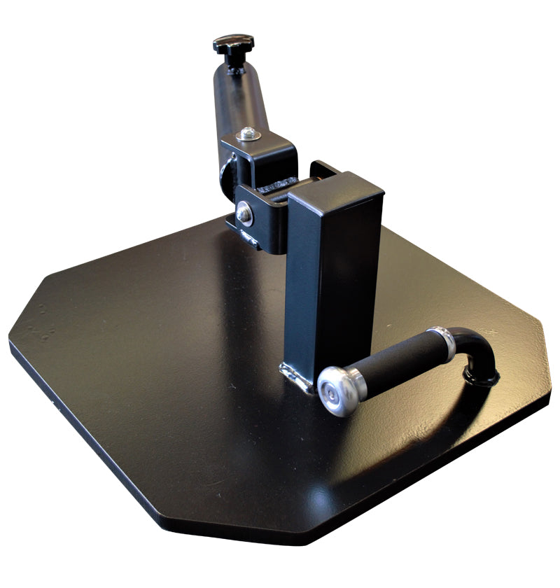 A freestanding black landmine training equipment with a hexagonal base.