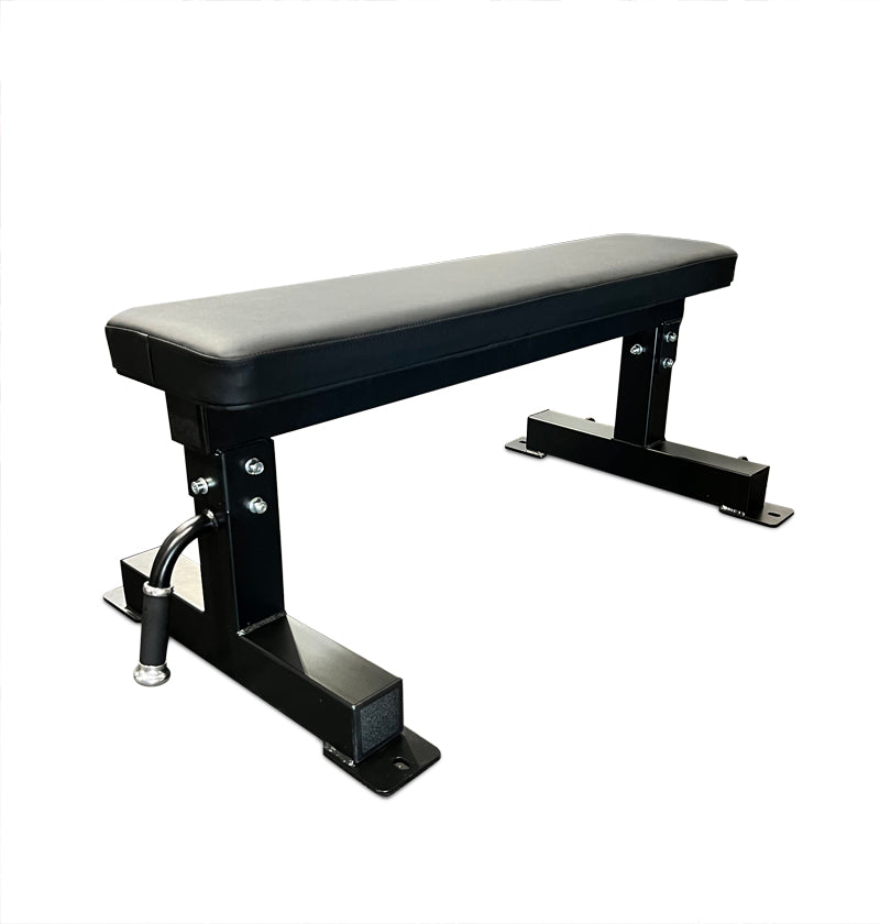 3" x 3" flat bench PL7327C featuring a black metal frame and black seat