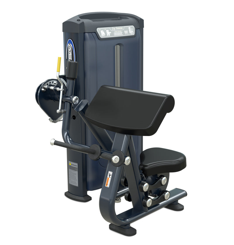 Bodybuilding machine for biceps exercise, featuring a black seat for user comfort and support.