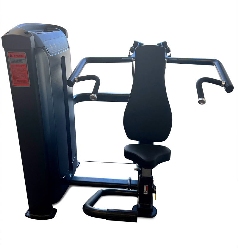 A fitness machine with a black bar and seat, intended for various workout routines in a gym setting.