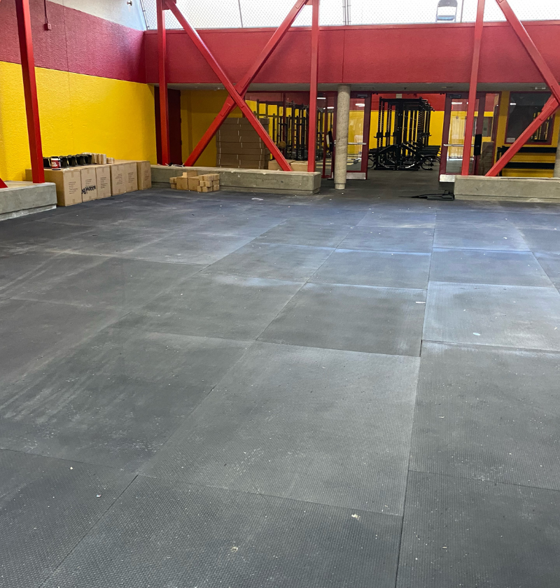 Room filled with rubber mat flooring