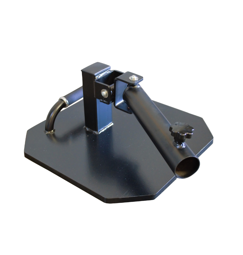A freestanding black landmine training equipment with a hexagonal base.