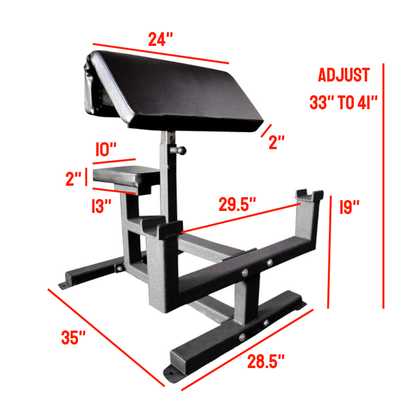 Adjustable bench displayed with clear measurements for reference and usage.