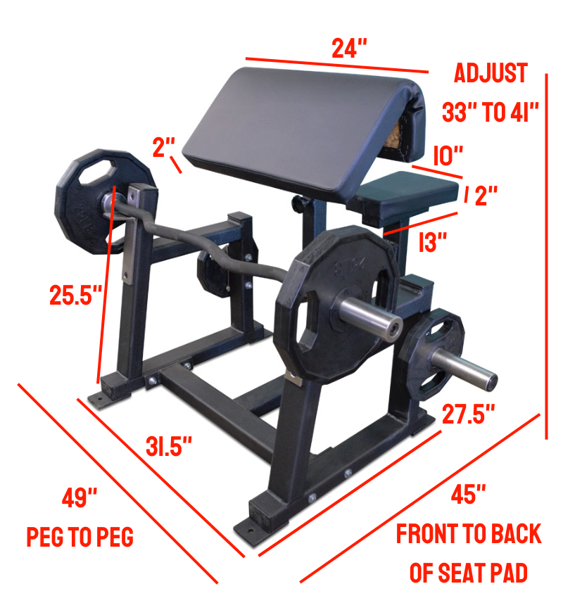 Preacher Curl Bench with labeled measurements