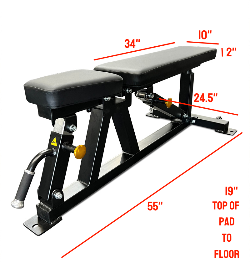Adjustable Flat Incline Bench with dimensions