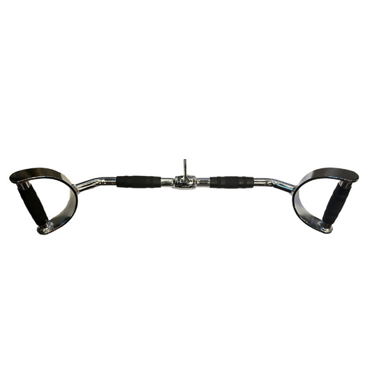 Gym-quality PRO lat bar attachment, 24-inch solid metal design with handles.